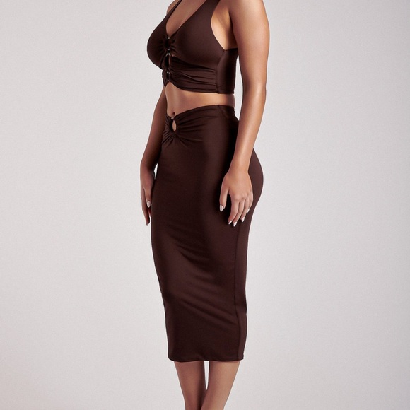 SHELL RING MIDI SKIRT CHOCOLATE - Picture 3 of 5